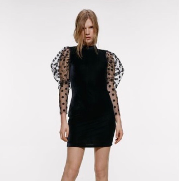 NEW! HP 🥳🥳🥳Zara Velvet Look Long Sleeve Dress with Polka Dot Detail - Picture 1 of 11